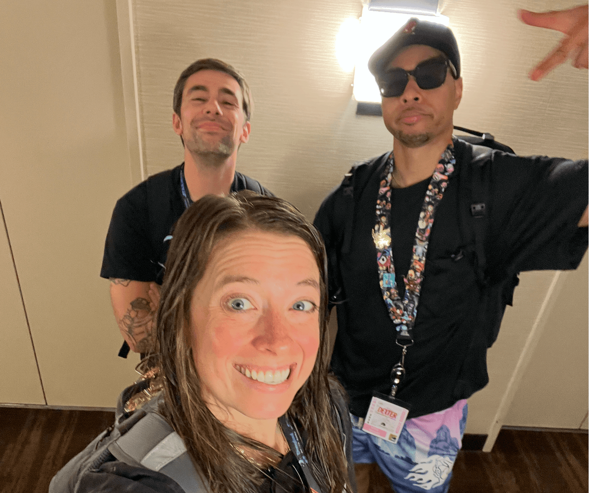 Jen cheering for Detroit basketball.