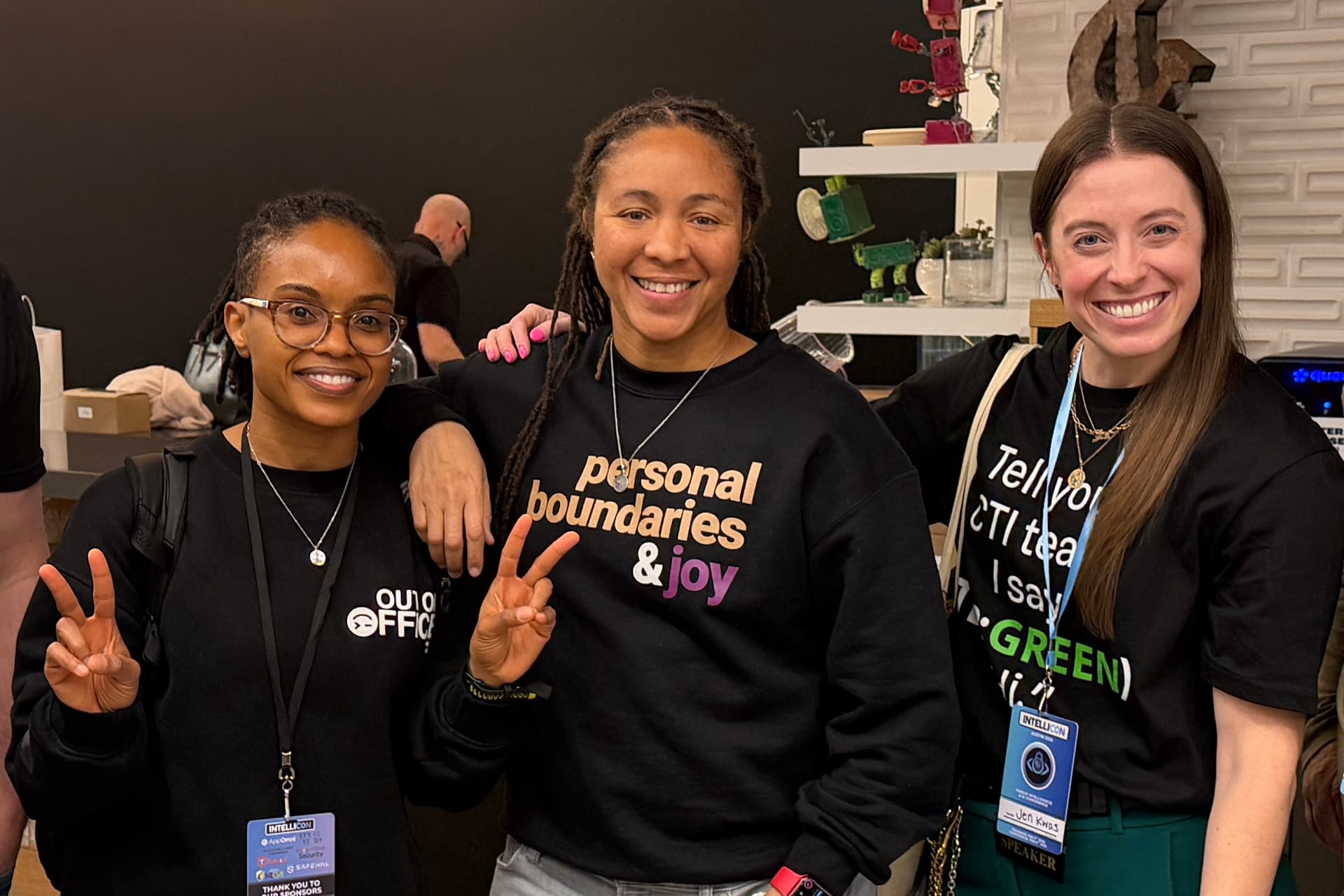 Jen on the Stats on Stats podcast recording in Austin during IntelliCON.